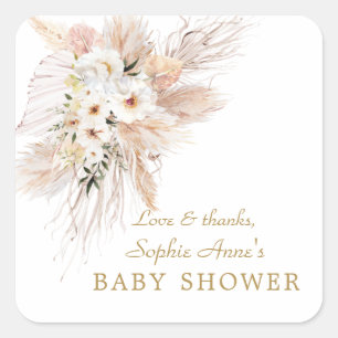 Woestijn Witte Rozen Pampas Gras Baby Borrel Vierkante Sticker