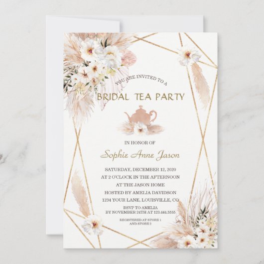 Woestijn Witte Rozen Pampas Gras Bruidsdouche  Kaart (Voorkant)