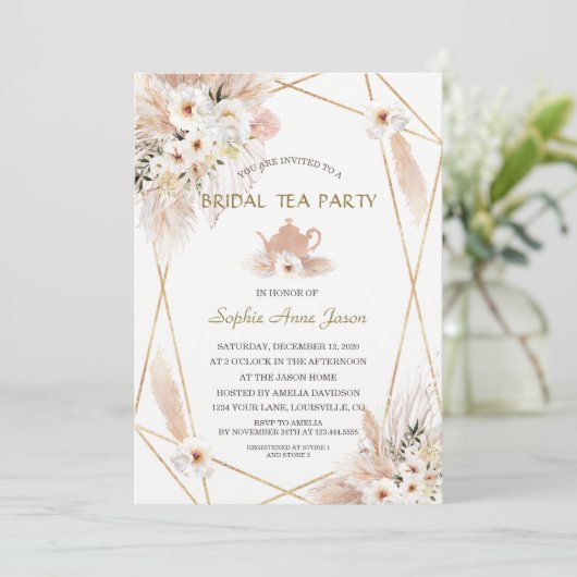 Woestijn Witte Rozen Pampas Gras Bruidsdouche  Kaart (Staand voorkant)