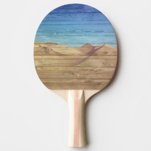 Woestijn Zandduinen Mooie Blauwe Lucht Op Houtnerf Tafeltennisbatje