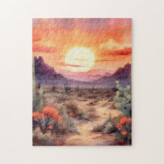 Woestijn Zonsondergang Cactus Legpuzzel