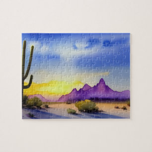 Woestijn Zonsopgang Schilderachtige Aquarel Legpuzzel