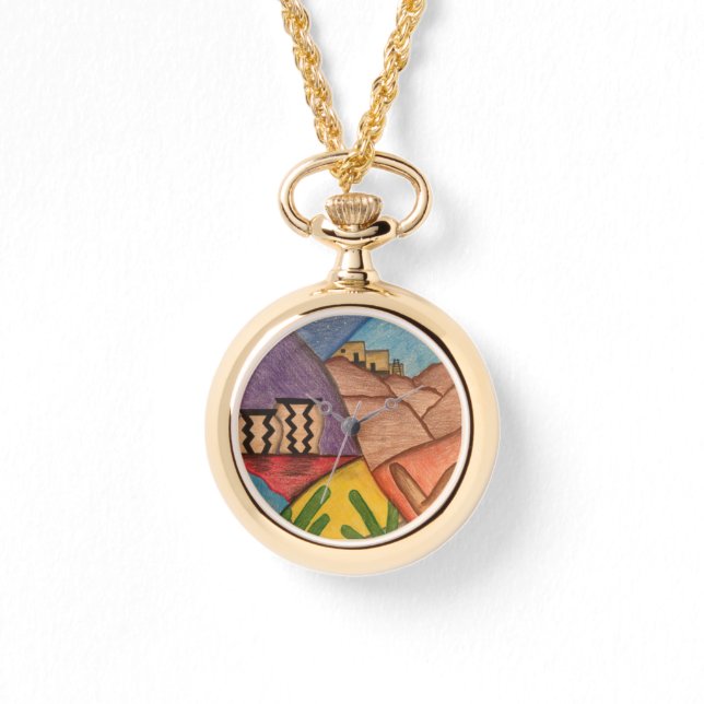 Woestijn Zuidwest Hand getrokken kleurrijke volksk Horloge (Voorkant)