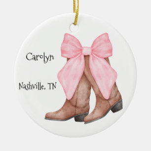 Woestijn/Zuidwest Roze Cowboylaarzen Keramisch Ornament