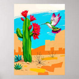 Woestijnbloei & Kolibrie – Zuidwest Pop Art Poster