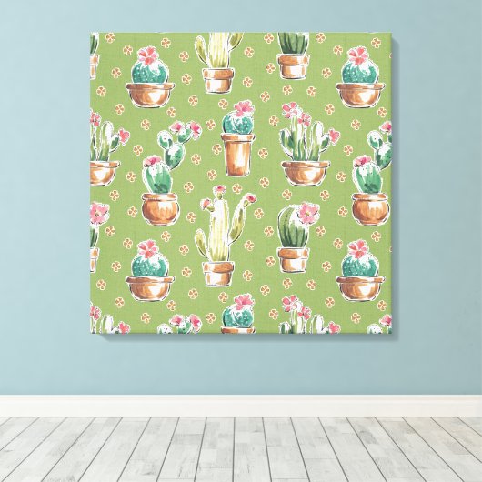Woestijnbloem Stap | Groen patroon Canvas Afdruk (Insitu (Houten vloer))