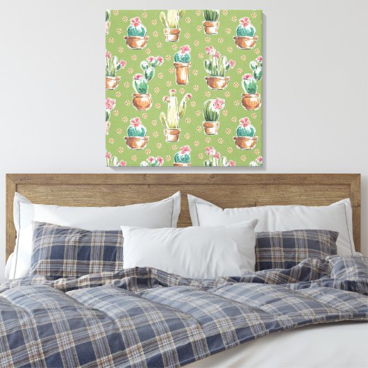 Woestijnbloem Stap | Groen patroon Canvas Afdruk (Insitu (Slaapkamer))