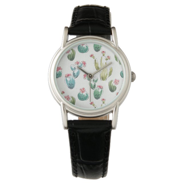Woestijnbloem Stap | Roze patroon Horloge (Voorkant)