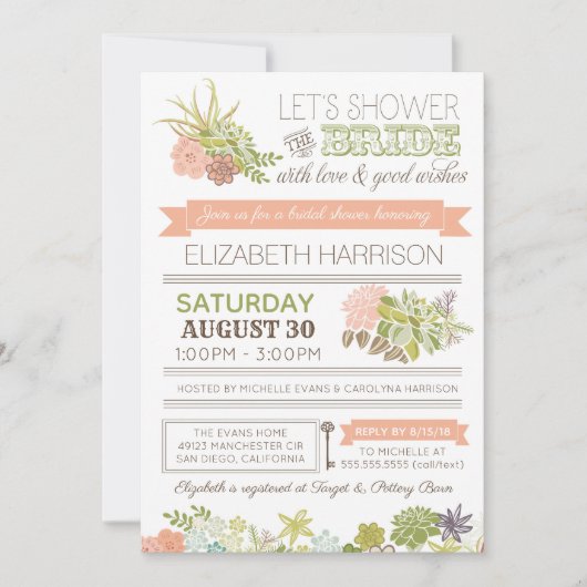 Woestijnbloem succulent bruids douche uitnodiging (Voorkant)