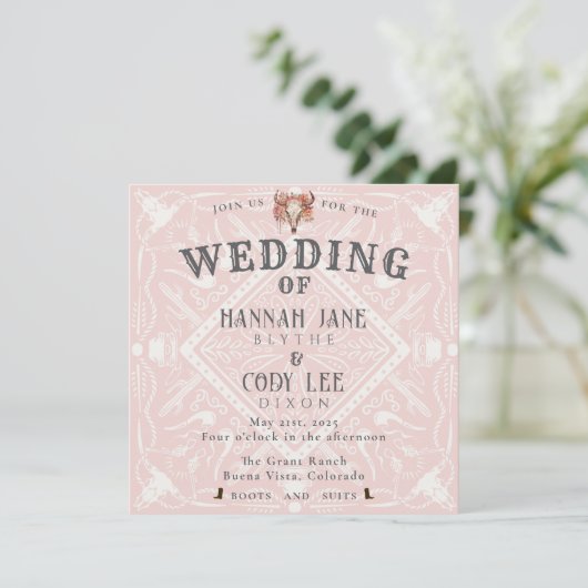 Woestijnbloemen Westerne huwelijksuitnodiging Kaart (Staand voorkant)