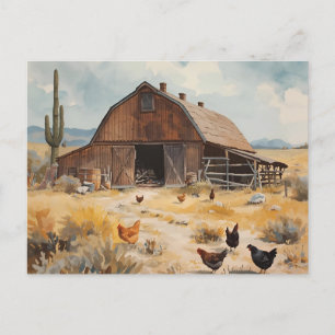 Woestijnboerderij schuur met kippen briefkaart