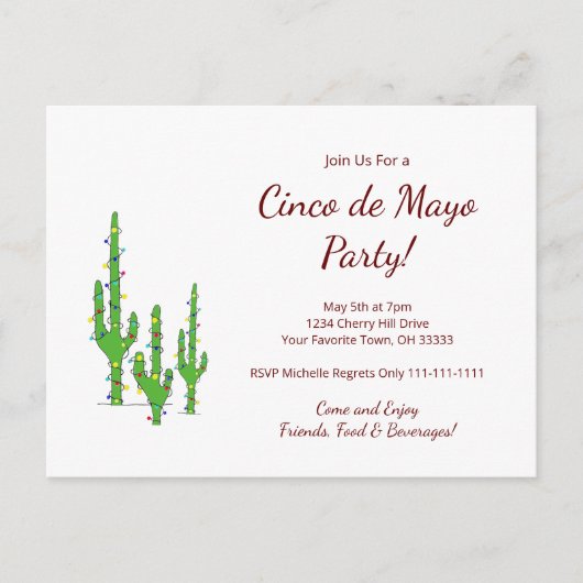Woestijncactus Cinco de Mayo Fiesta Feest Uitnodiging Briefkaart (Voorkant)