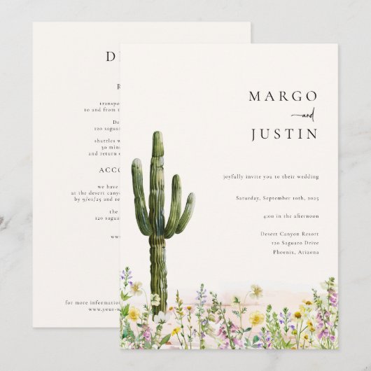 Woestijncactussen Wildflower Wedding Kaart (Voorkant / Achterkant)