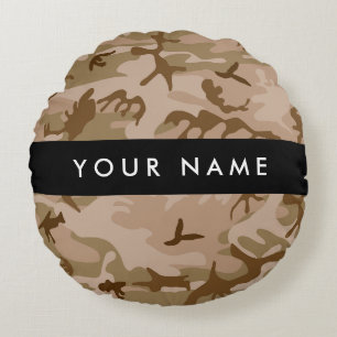 Woestijncamouflagepatroon, jouw naam, personalisee rond kussen