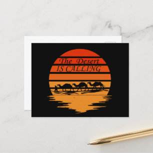 woestijngebied met  kamelen feestdagenkaart