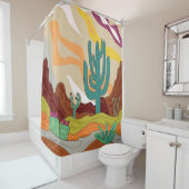 woestijnklimaat, retrostijl, abstracte cactus douchegordijn (In situ)