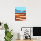 Woestijnlandschap in Rust Sinaasappel en Aqua Poster (Thuiskantoor)