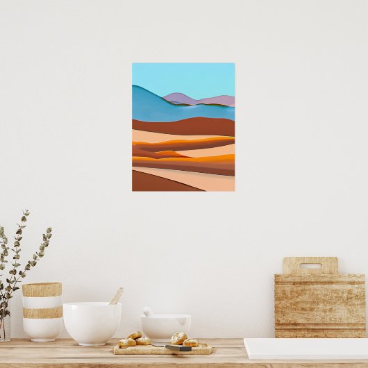 Woestijnlandschap in Rust Sinaasappel en Aqua Poster (Keuken)