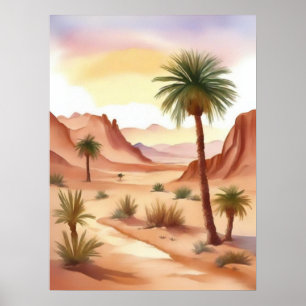 Woestijnlandschap met dadelpalmen poster