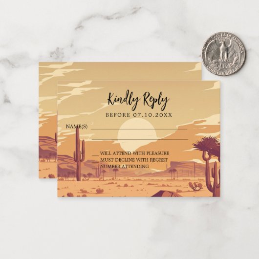 Woestijnlandschap retro bruiloft reactie RSVP Notitiekaartje (Voorkant / Achterkant in situ)