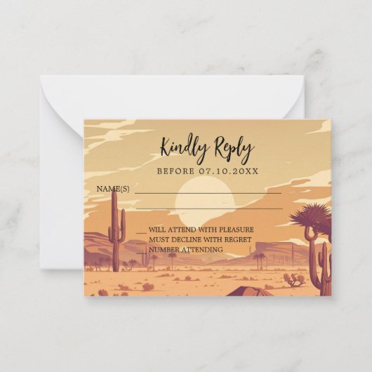 Woestijnlandschap retro bruiloft reactie RSVP Notitiekaartje (Voorkant)