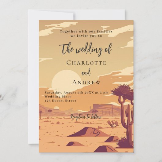 Woestijnlandschap retro terracotta bruiloft kaart (Voorkant)