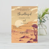 Woestijnlandschap retro terracotta bruiloft kaart (Staand voorkant)