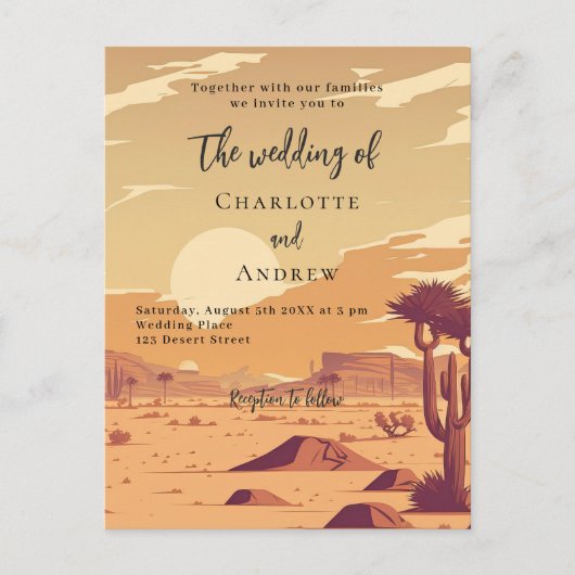 Woestijnlandschap retro terracotta bruiloft uitnodiging briefkaart (Voorkant)