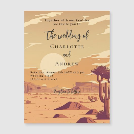Woestijnlandschap retro terracotta luxe bruiloft magnetische uitnodiging (Voorkant)