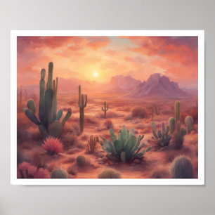 Woestijnlandschap Sequoia Cactus zonsopgang Poster