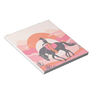 Woestijnlucht met cowgirl op haar paard notitieblok