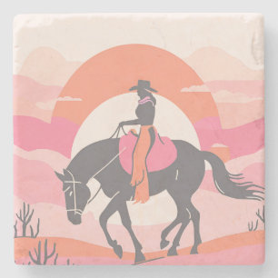 Woestijnlucht met cowgirl op haar paard stenen onderzetter