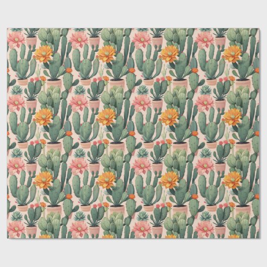 Woestijnoase - Cactus, succulent en bloem Cadeaupapier (Vlak)