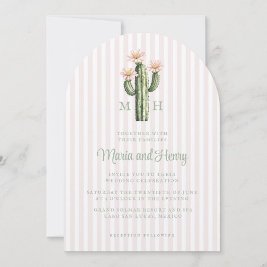 Woestijnroos Cactus Monogram Huwelijk Kaart (Voorkant)