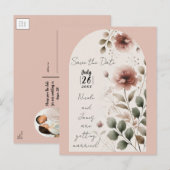 Woestijnroze Roze & Groene Bloemige Save The Date Aankondigingskaart (Voorkant / Achterkant)