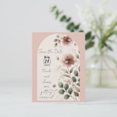Woestijnroze Roze & Groene Bloemige Save The Date Aankondigingskaart (Staand voorkant)
