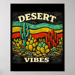 Woestijnsfeer Retro Cactus Design Buiten Boho Poster