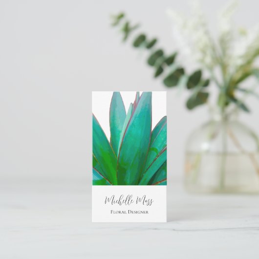 Woestijntuin Succulent Elegant Script Visitekaartje (Staand voorkant)
