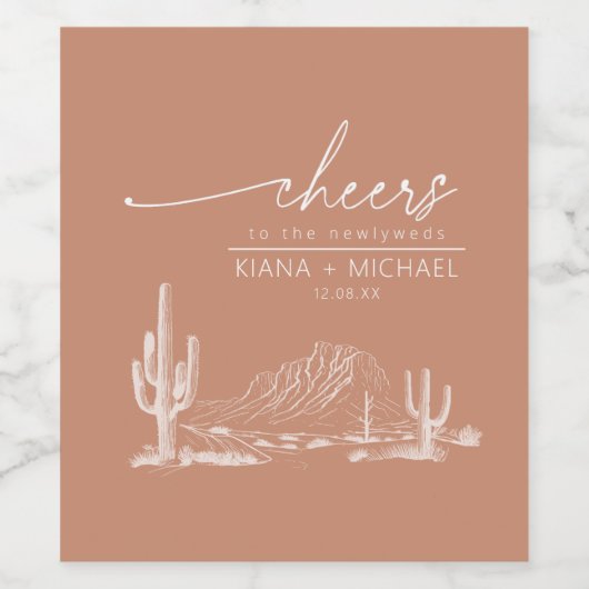 Woestijnvibes Trouwlandschap Terra Cotta ID1019 Wijn Etiket (Enkel label)