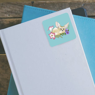 Woestijnvos Paarse Roze Bloemen Mooie Blauwe Botan Vierkante Sticker