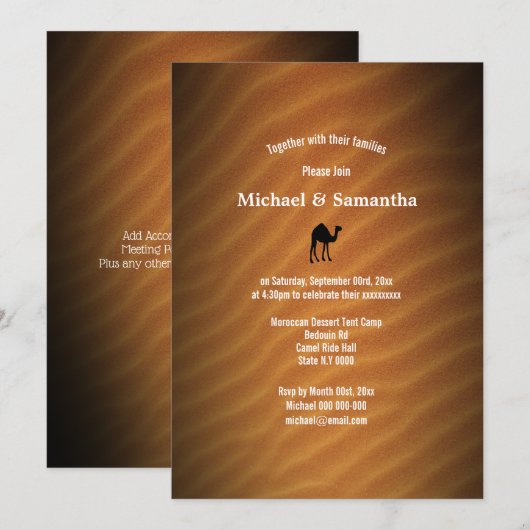 Woestijnzand rode kameel silhouet zwarte bruiloft kaart (Voorkant / Achterkant)