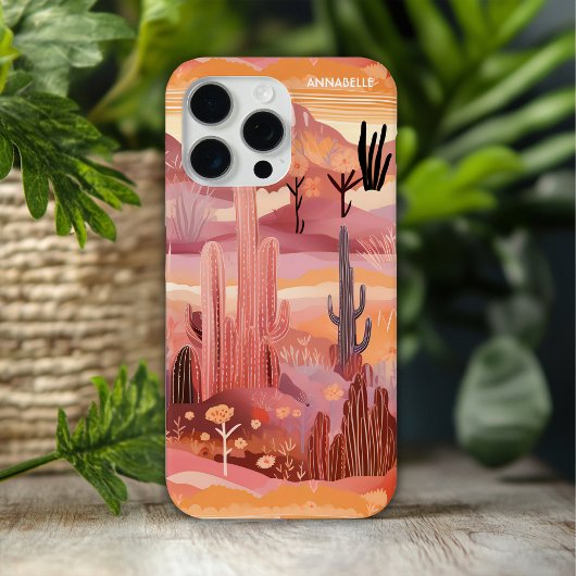 Woestijnzonsondergang Moderne Cactus gepersonalise Case-Mate iPhone Case