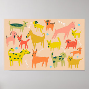 Wof. Colorful Funny Dogs Illustration Poster