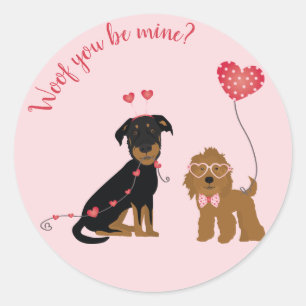 Wof jij bent mijn Valentijn Honden Ronde Sticker
