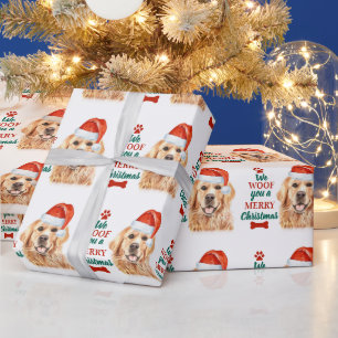 Wof You Merry Kerstcute Dog Golden Retriever Cadeaupapier