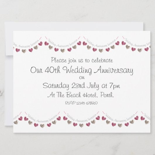 Wol hart slingers 40e Robijnen Huwelijksjubileum Kaart (Voorkant)