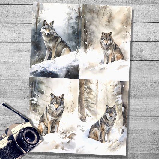 Wold in Sneeuw Collage 1 Decoupage papier