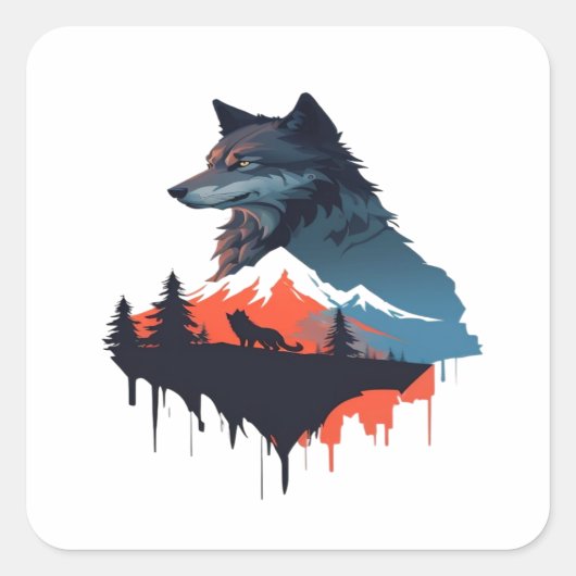 Wolf 07 vierkante sticker (Voorkant)