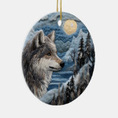 Wolf 3D Kerstmis Dier Keramisch Ornament (Rechts)