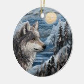 Wolf 3D Kerstmis Dier Keramisch Ornament (Links)